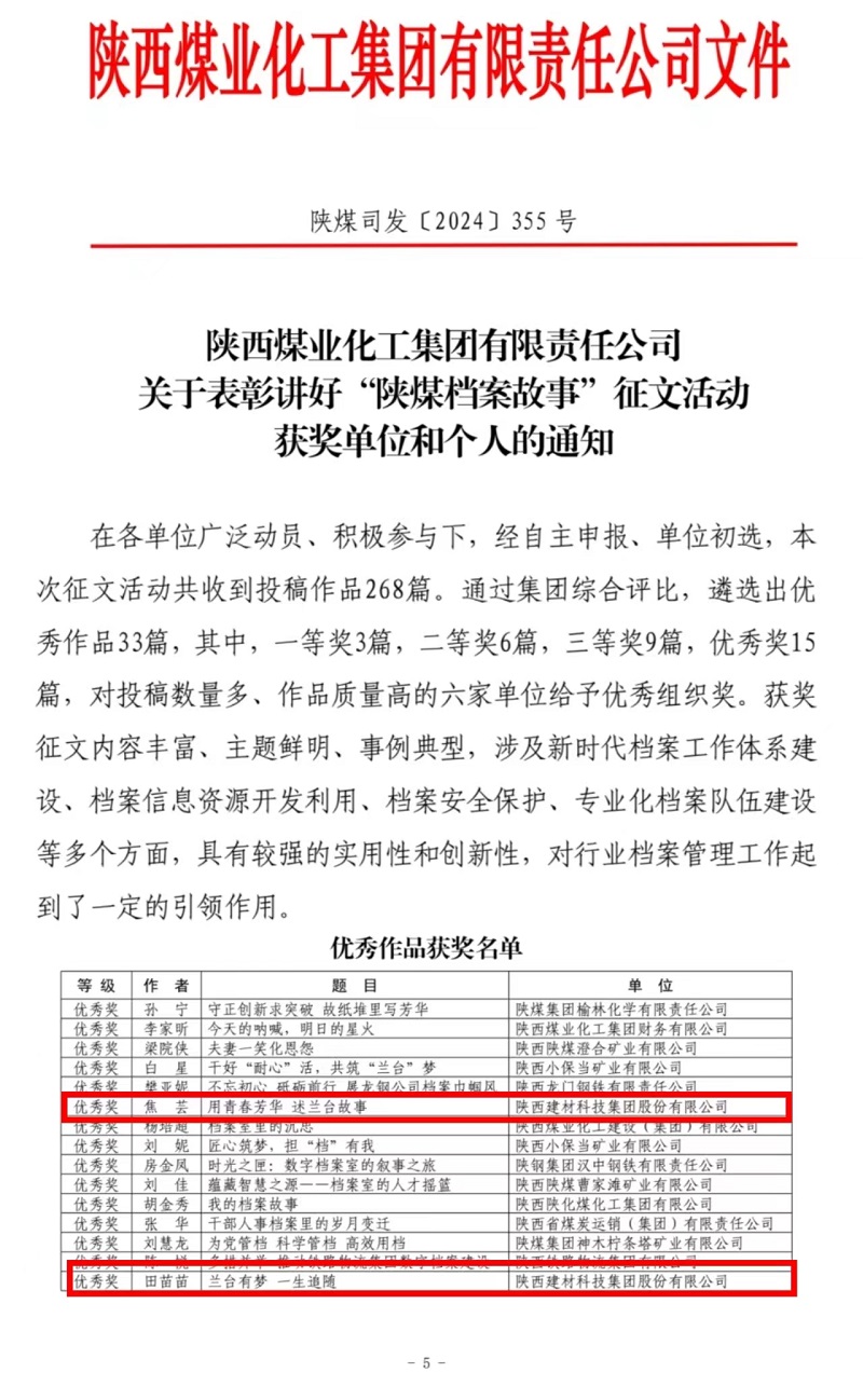喜報!陜西建材科技檔案故事獲獎了
